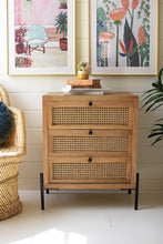 Load image into Gallery viewer, Wooden Bedside Table with Three Woven Cane Drawers
