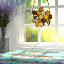 Load image into Gallery viewer, Honeycomb Bees Stained Glass Window Panel