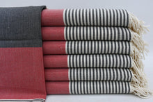 Load image into Gallery viewer, Turkish Bath Towel-Red, Dark Gray and Cream