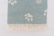 Load image into Gallery viewer, Turkish Bath Towel- Teal Paw Print