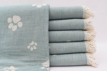 Load image into Gallery viewer, Turkish Bath Towel- Teal Paw Print