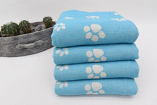 Load image into Gallery viewer, Turkish Bath Towel- Turquoise and White Paw Print