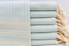 Load image into Gallery viewer, Turkish Hand Towel- Sea Foam and Cream