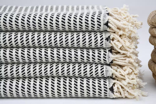 Turkish Hand Towel- Black and White Stripe