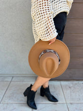 Load image into Gallery viewer, Wild Pony | Fedora Adorned with Aztec Belt Trim - Black &amp; White Interiors