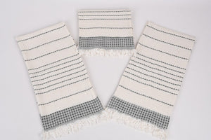 Turkish Hand Towel-Cream Dark Green Stripe