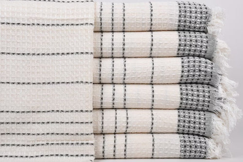 Turkish Hand Towel-Cream Dark Green Stripe