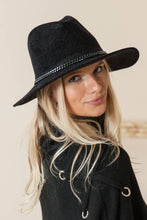 Load image into Gallery viewer, Enchanted | Chenille Ridged Fedora with Chain-link Trim - Black &amp; White Interiors