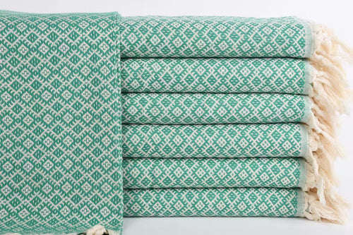 Turkish Hand Towel-Green Cream Diamond