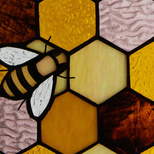 Load image into Gallery viewer, Honeycomb Bees Stained Glass Window Panel