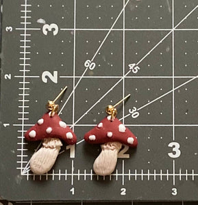 Mushroom Dangle Earrings-Red