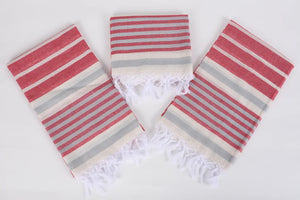 Turkish Bath Towel-Red Gray Stripe