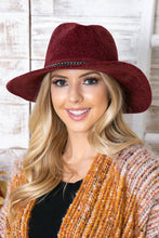Load image into Gallery viewer, Enchanted | Chenille Ridged Fedora with Chain-link Trim - Black &amp; White Interiors