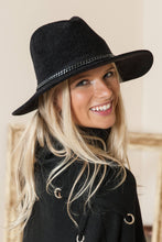 Load image into Gallery viewer, Enchanted | Chenille Ridged Fedora with Chain-link Trim - Black &amp; White Interiors