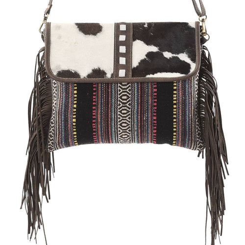 Black Stripes Crossbody With Fring And Fur Closure
