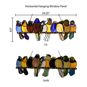 Multicolor Birds on Branch Stained Glass Window Panel