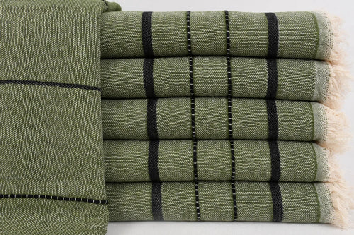 Turkish Bath Towel-Olive Black Stripe
