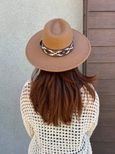 Load image into Gallery viewer, Wild Pony | Fedora Adorned with Aztec Belt Trim - Black &amp; White Interiors
