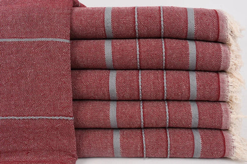 Turkish Bath Towel-Rust Gray Stripe