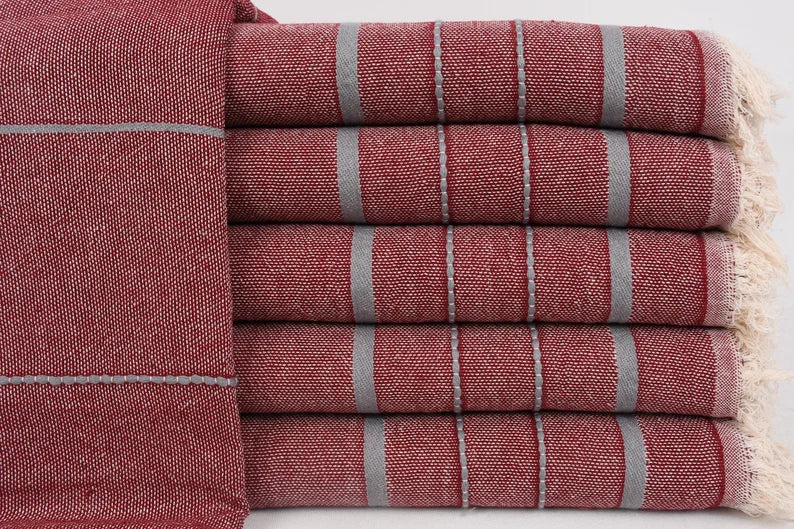 Turkish Bath Towel-Rust Gray Stripe