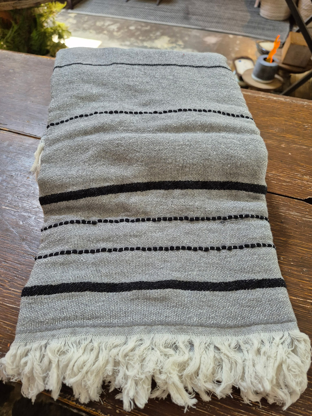 Turkish Hand Towel-Gray Black Stripe