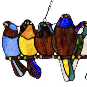 Multicolor Birds on Branch Stained Glass Window Panel