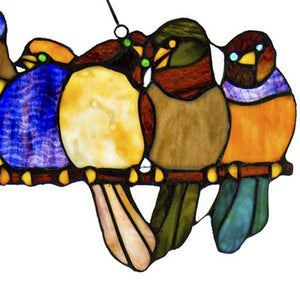 Multicolor Birds on Branch Stained Glass Window Panel