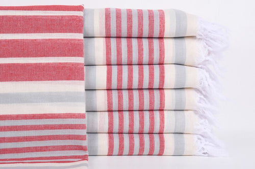 Turkish Bath Towel-Red Gray Stripe