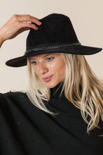 Load image into Gallery viewer, Enchanted | Chenille Ridged Fedora with Chain-link Trim - Black &amp; White Interiors