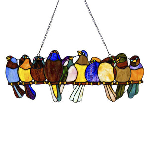 Multicolor Birds on Branch Stained Glass Window Panel