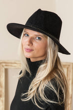 Load image into Gallery viewer, Enchanted | Chenille Ridged Fedora with Chain-link Trim - Black &amp; White Interiors
