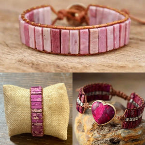 Stone Leather Bracelets-Pink