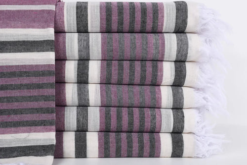 Turkish Bath Towel-Purple Gray Stripe