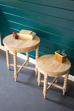 Load image into Gallery viewer, Set of 2 Round Wooden Side Tables with Turned Legs