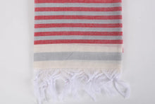 Load image into Gallery viewer, Turkish Bath Towel-Red Gray Stripe