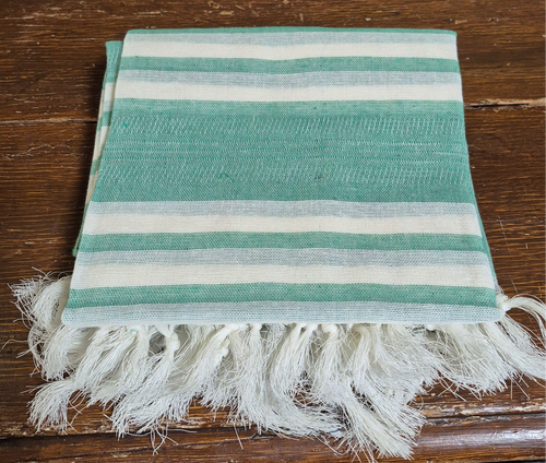 Turkish Bath Towel-Green Cream Stripe