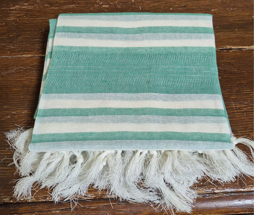 Turkish Bath Towel-Green Cream Stripe