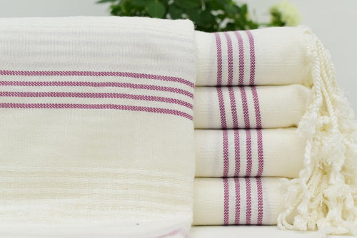 Turkish Bath Towel-Cream Purple Stripe