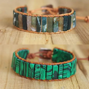 Stone Leather Bracelets-Green
