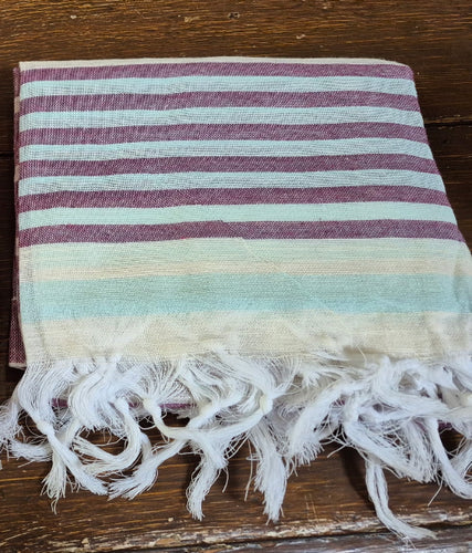 Turkish Bath Towel-Purple Aqua Stripe