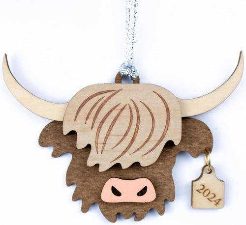 Highland Cow Wood Ornament