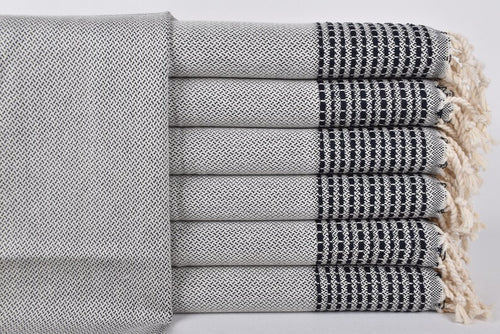 Turkish Hand Towel- Gray Navy Stripe