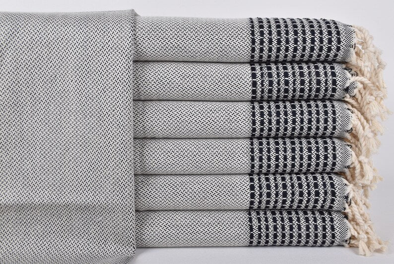 Turkish Hand Towel- Gray Navy Stripe