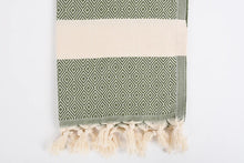 Load image into Gallery viewer, Turkish Hand Towel- Green With Cream Stripe