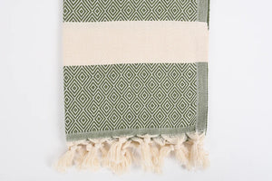 Turkish Hand Towel- Green With Cream Stripe