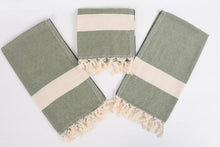 Load image into Gallery viewer, Turkish Hand Towel- Green With Cream Stripe
