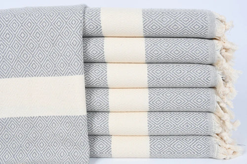 Turkish Hand Towel- Gray With Cream Stripe