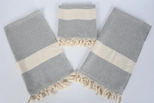Load image into Gallery viewer, Turkish Hand Towel- Gray With Cream Stripe