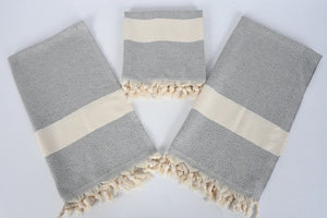 Turkish Hand Towel- Gray With Cream Stripe