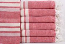 Load image into Gallery viewer, Turkish Bath Towel- Brick and Cream Stripe